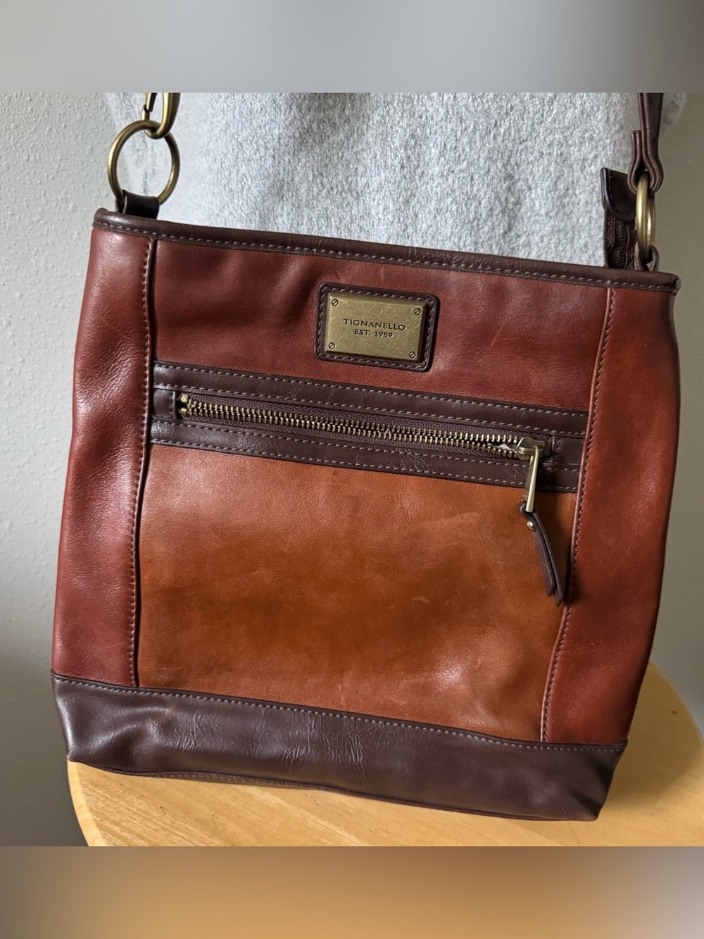 Tignanello Two-Tone Brown Leather Crossbody Purse